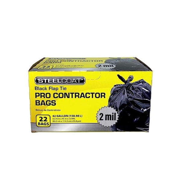 Sticky Situation 42 gal 2 Mil Steel Coat Black Pro Contractor Flap Tie Bags - 22 Count ST3979789 - main